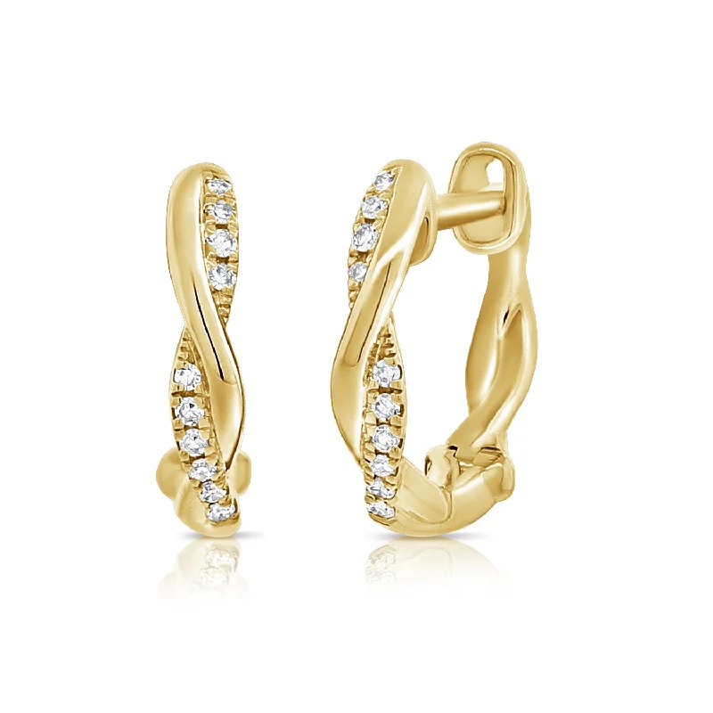 Large Hoop Earrings with Crystals-14K Gold Huggie Earrings with Diamonds