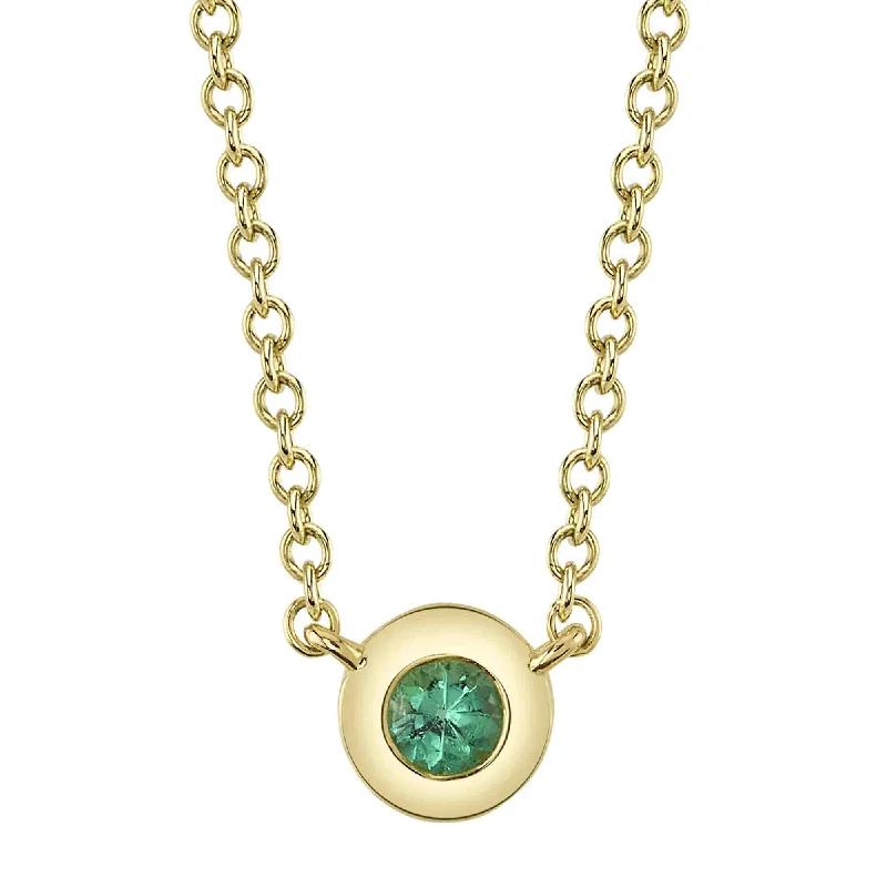 Simple Chain Necklace with Pendant-14kt Yellow Gold Diamond Bezel Necklace / 0.04ct Emerald