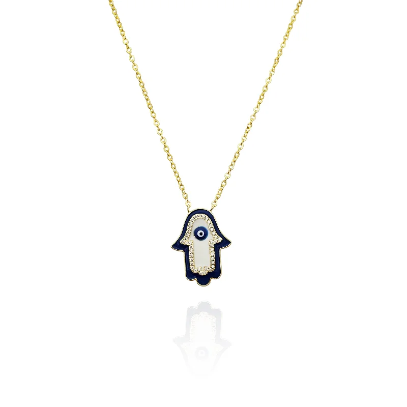 Sparkling Necklace with Multi-colored Gems-Hamsa Hand CZ Necklace (Silver)