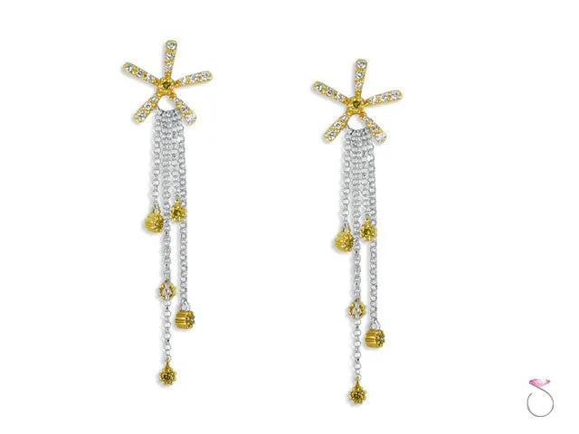 Gemstone Stud Earrings-Two Tone .40ct Diamond Ocean star Chandelier Dangle Earrings in 18K