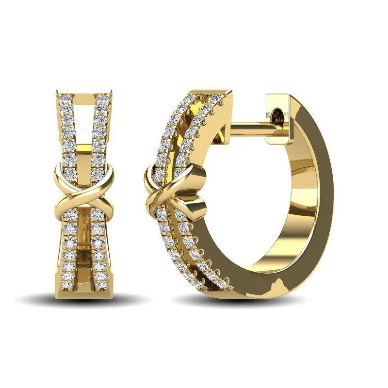 Designer Earrings for Women-10K Yellow Gold 1/6 Ct.Tw. Diamond Hoop Earrings