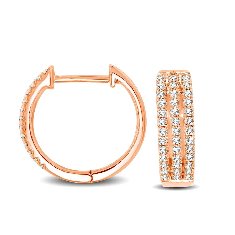 Teardrop Silver Earrings-10K Rose Gold 1/4 Ctw Diamond Hoop Earrings