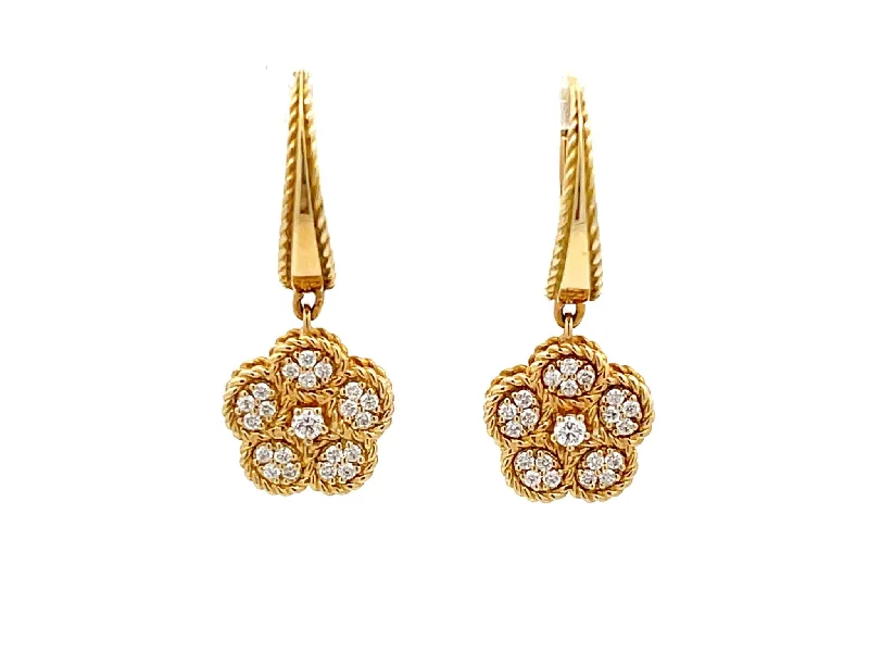 Classic Silver Hoop Earrings-Roberto Coin Diamond Daisy Drop Earrings in 18k Yellow Gold