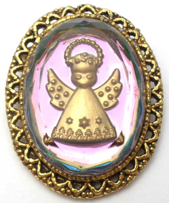 Brooch For Blazers-Vintage Reverse Intaglio Glass Angel Brooch