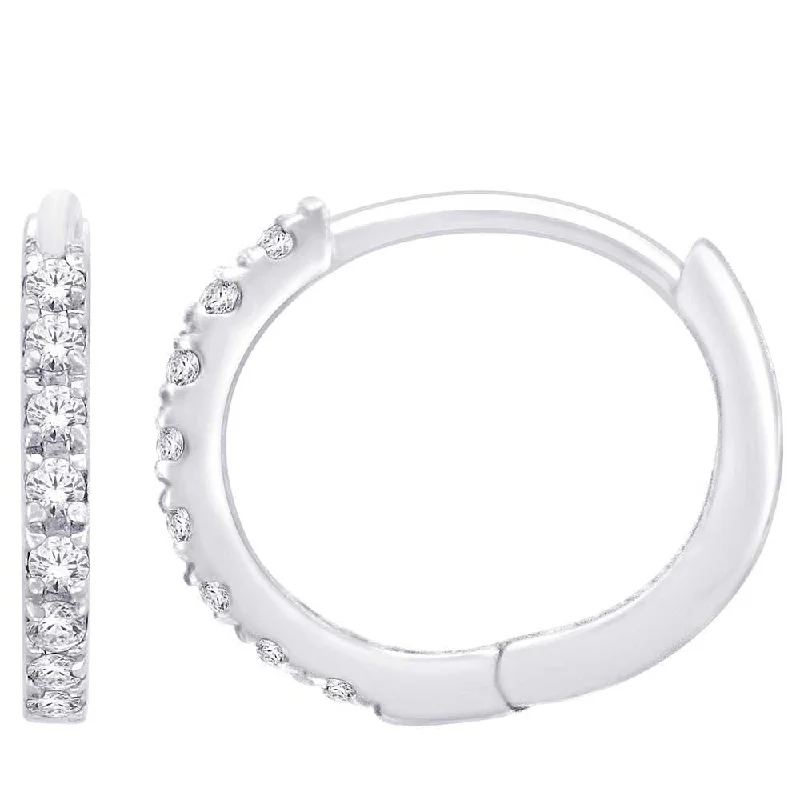 Chic Stud Earrings for Women-10K White Gold 1/10 Ct.Tw. Diamond Hoop Earrings