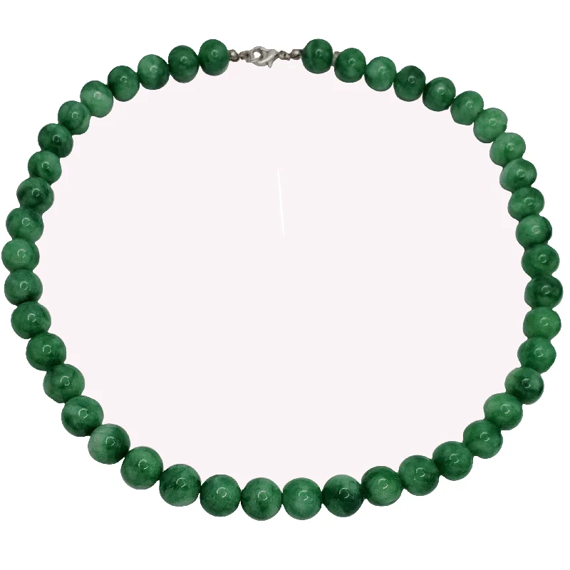 Adjustable Silver Necklace with Pendant-Jade Ball chain