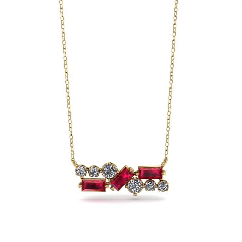 Long Gemstone Necklace for Special Occasions-Ruby Baguette Necklace Mix - Kinley No. 46