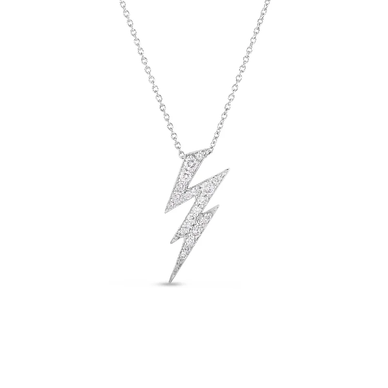 Elegant Necklace with Round Gemstone-18kt White Gold Tiny Treasures Diamond Lightning Bolt Necklace