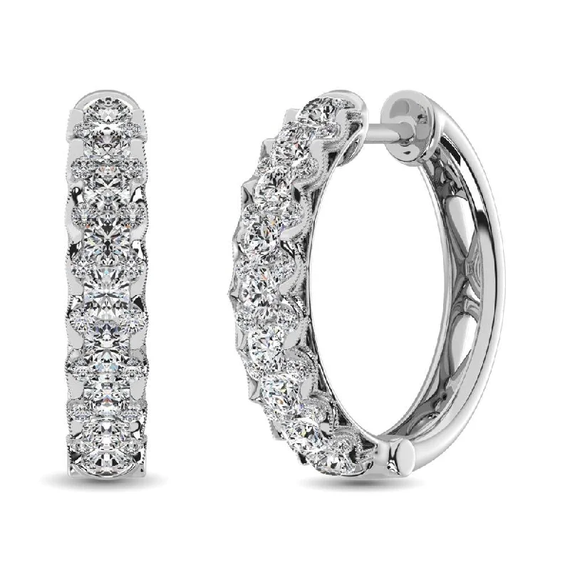 Gemstone Stud Earrings-10K White Gold Diamond 1 Ct.Tw. Hoop Earrings