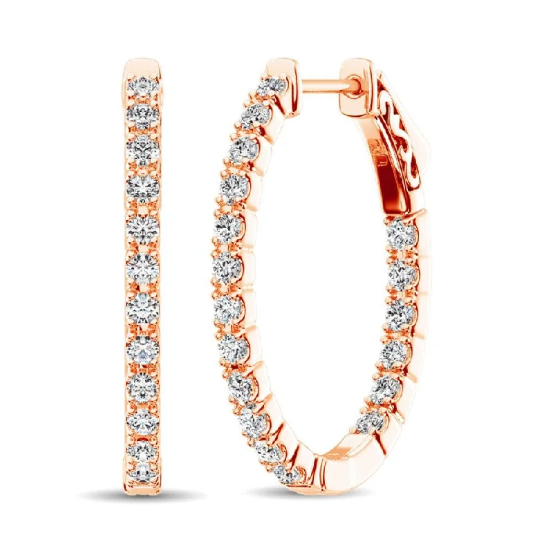 Unique Gold Earrings for Women-14K Rose Gold Diamond In and Out Hoop Earrings