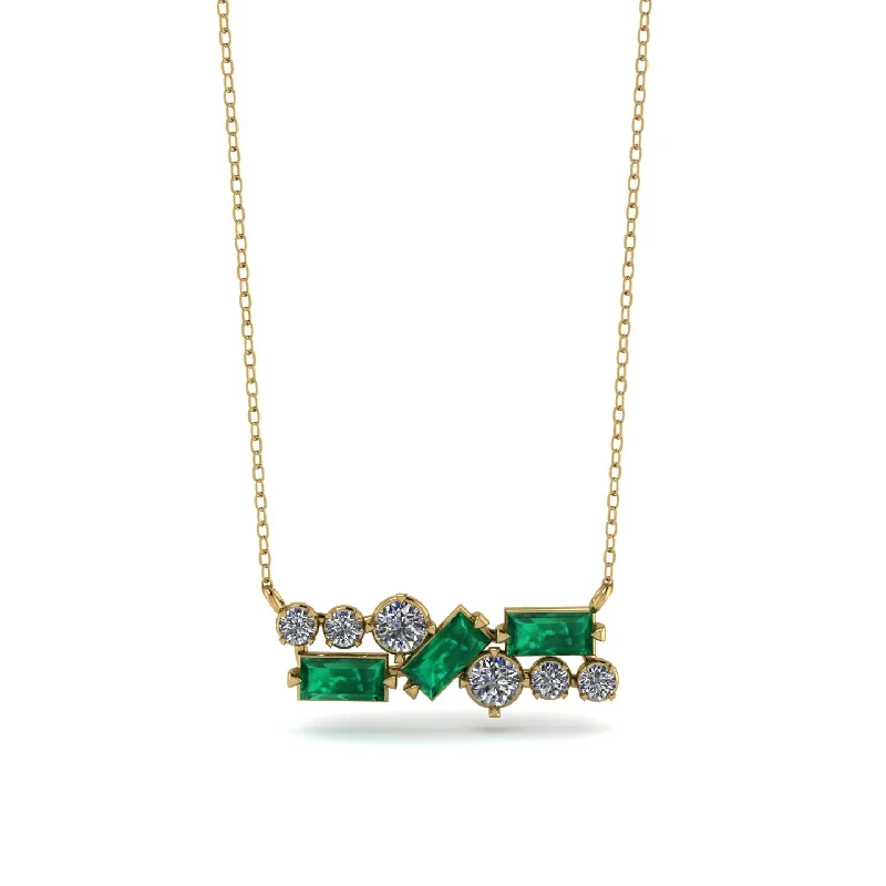 Minimalist Necklace with Bar Pendant-Emerald Baguette Necklace Mix - Kinley No. 16