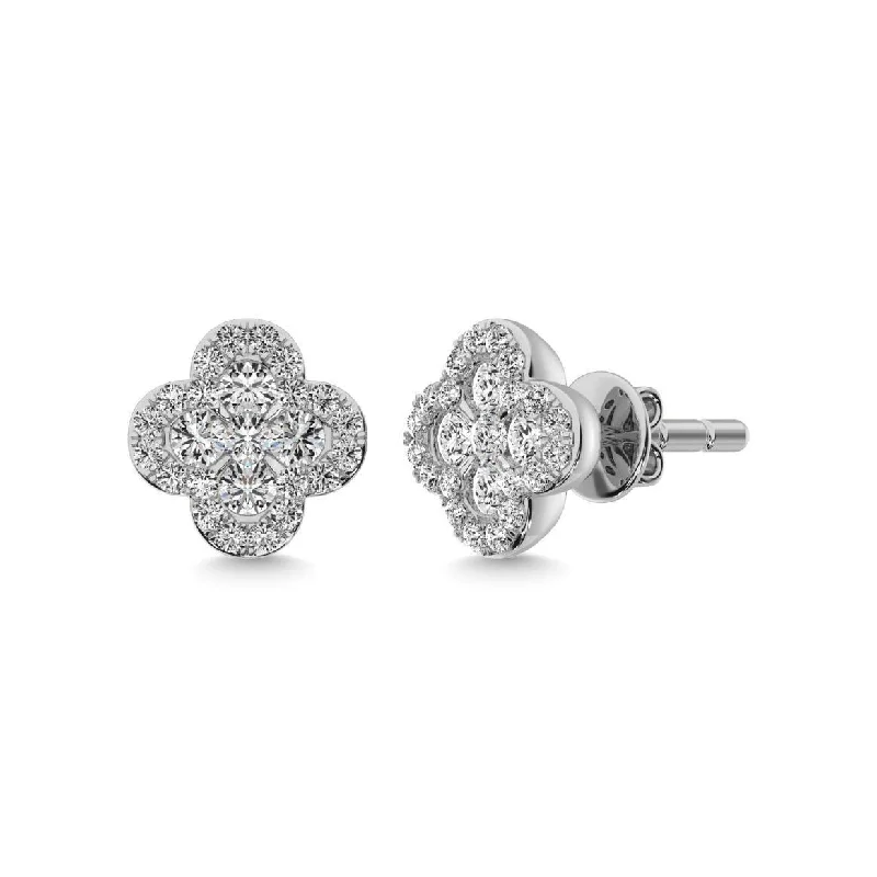 Minimalist Dangle Earrings-Diamond Clover Earrings 3/8 ct tw in 14K White Gold