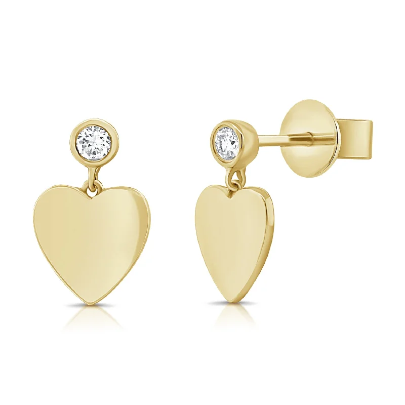 Bold Drop Earrings for Parties-14K Gold Heart Stud