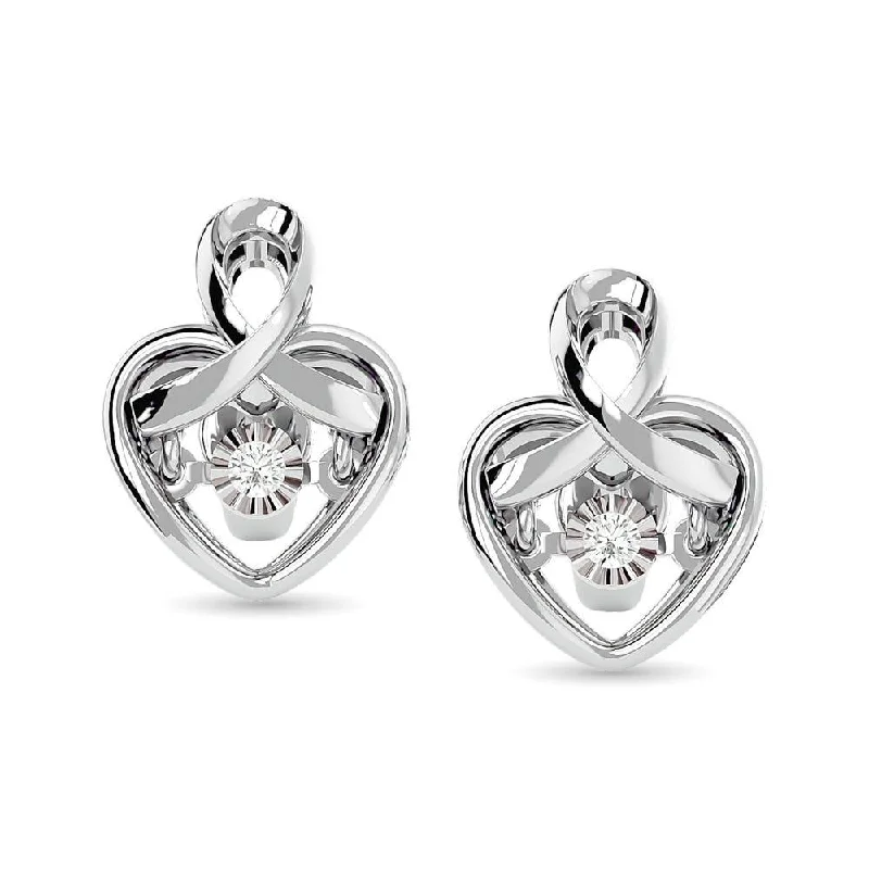 Layered Gold Drop Earrings-Diamond 1/20 ct tw Heart Earrings in Sterling Silver