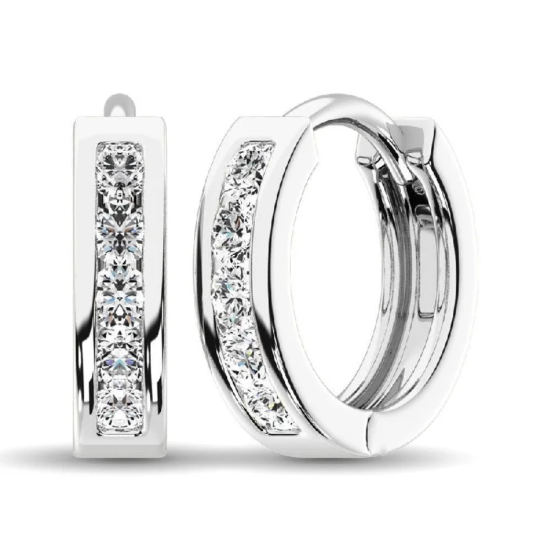 Glittery Earrings for Party-10K White Gold 1/2 Ct.Wt. Diamond Hoop Earrings