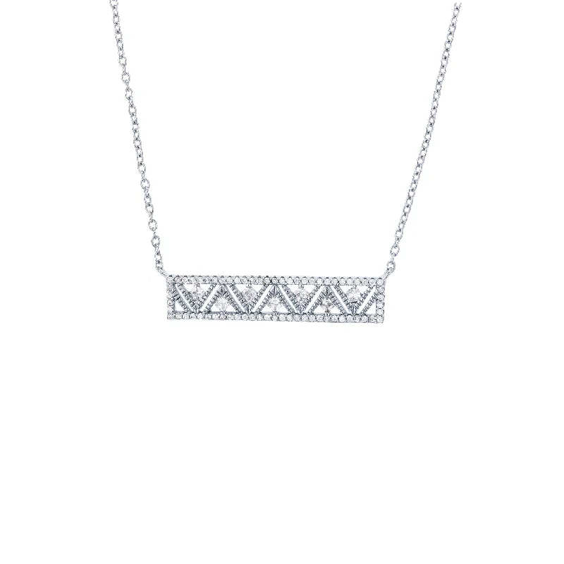 Luxury Necklace with Aquamarine Stone-Zigzag Bar Necklace (Silver)