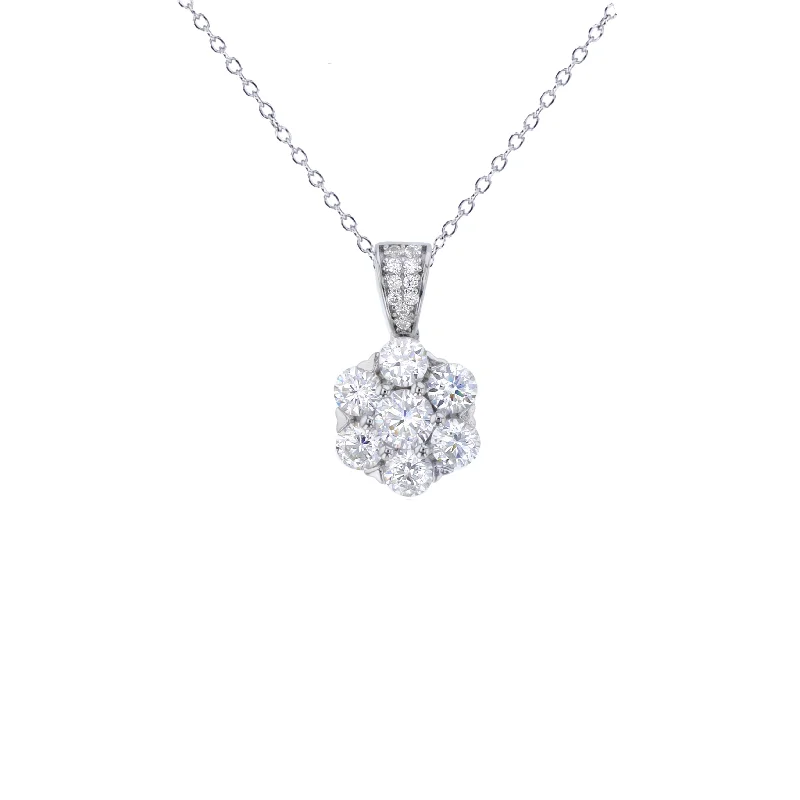 Layered Crystal Necklace for Special Occasions-Flower Cluster Necklace (Silver)