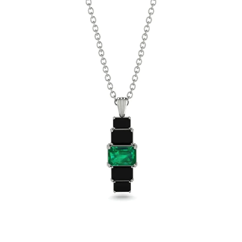 Minimalist Necklace with Bar Pendant-Emerald Cut Emerald Stairs Necklace - Briella No. 36