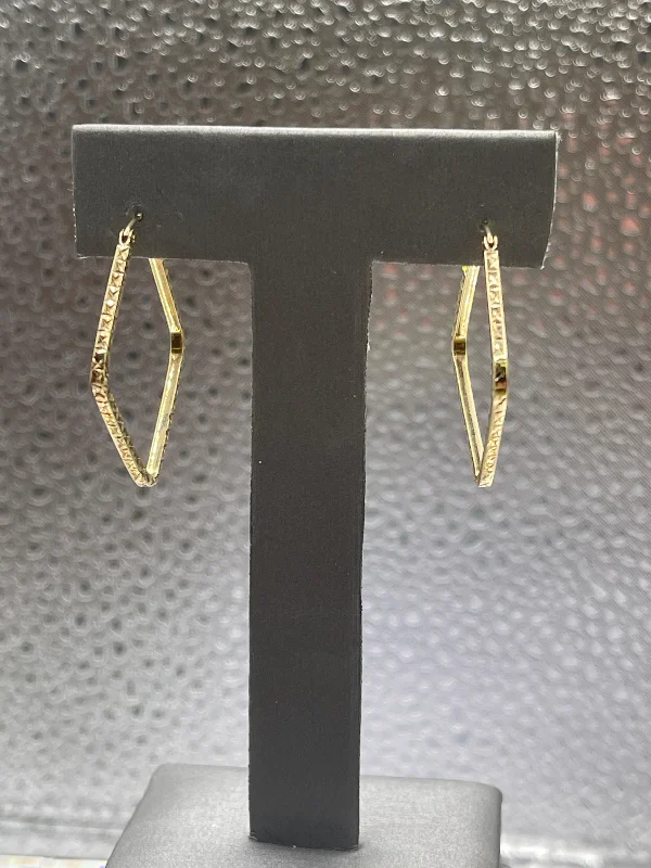 Simple Silver Earrings for Work-Ladies 10 Karat Solid Yellow Gold Square Shaped Hoop Earrings