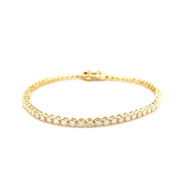 Customizable Pearl Bracelet with Engraved Initials-Lab-Created Diamond Tennis Bracelet in Yellow Gold