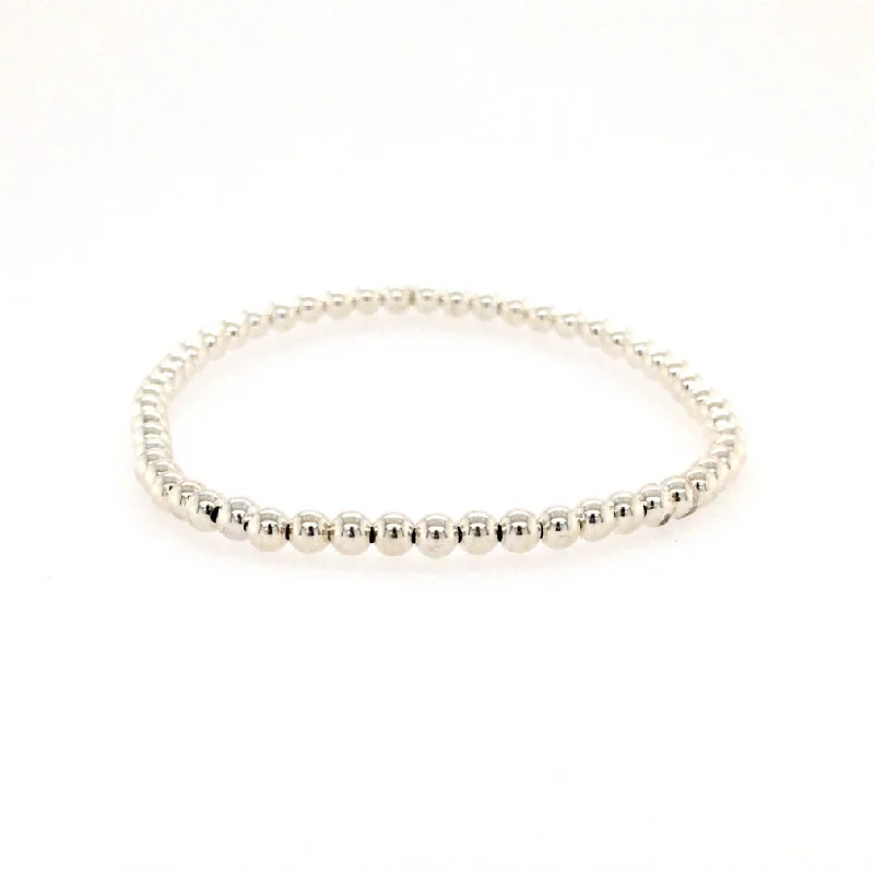 Elegant Silver Bracelet with Leaf Detailing-Karen Lazar Silver Stretch Bead Bracelet