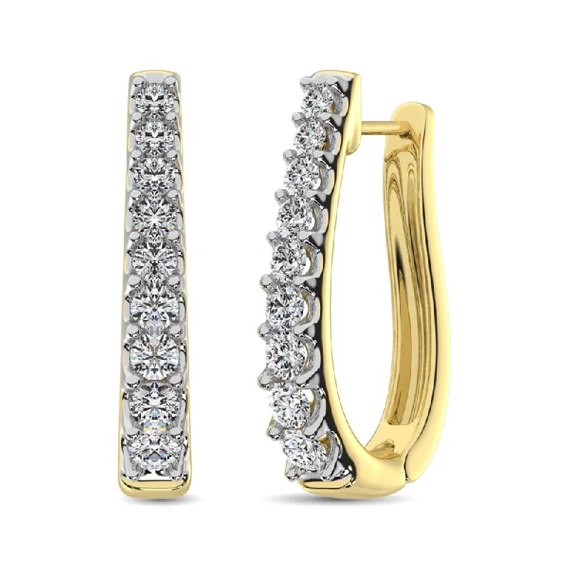 Wedding Day Earrings for Brides-10K Yellow Gold Diamond 1 Ct.Tw. Classic Hoop Earrings