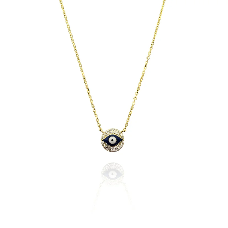 Custom Family Birthstone Necklace for Moms-Rounded Evil Eye CZ Necklace (Silver)