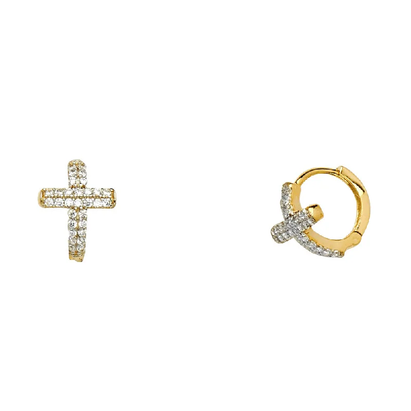 Geometric Diamond Earrings-14KY Cross CZ Huggies Earringsrings