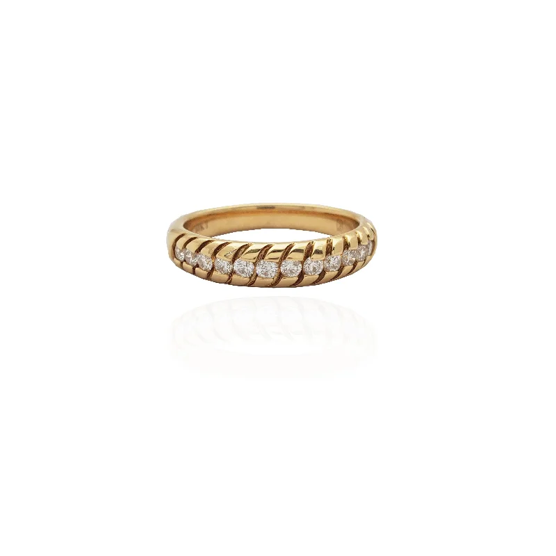 Minimalist Men’s Ring with Engraving-Channel-Set Diamond Tread Band (14K)