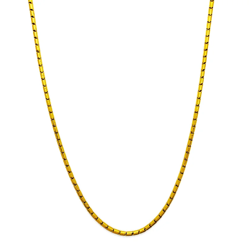 Elegant Gold Necklace with Round Pendant-Round Barrel Chain (24K)