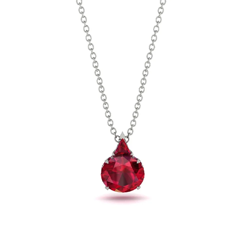 Large Pendant Necklace for Formal Look-Hidden Halo Ruby Necklace - Rosalie No. 57