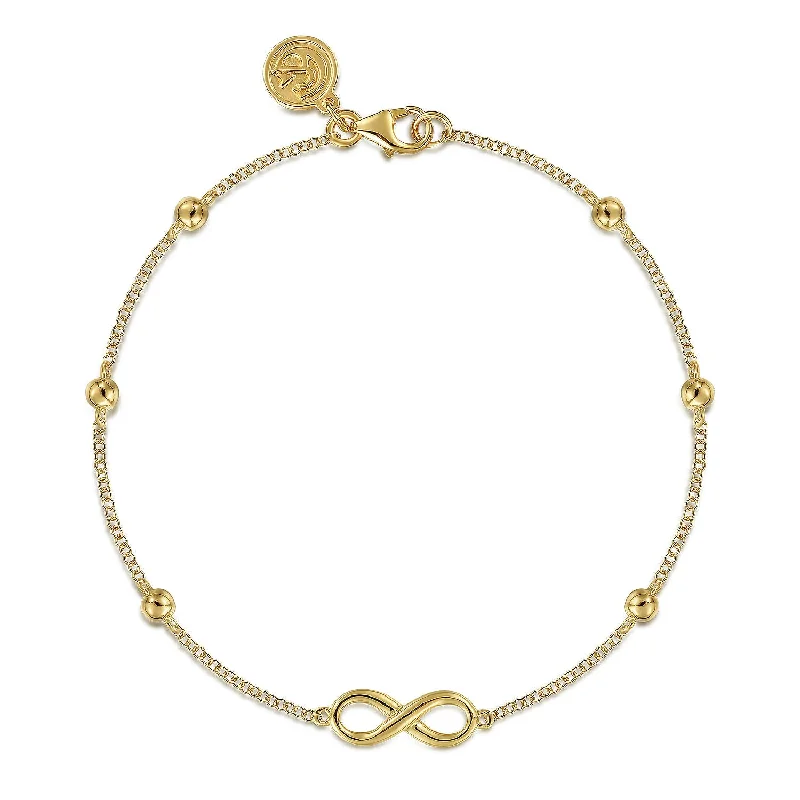 Customizable Gold Bracelet with Simple Engraving-7" Bujukan Infinity Bracelet in Yellow Gold by Gabriel & Co.