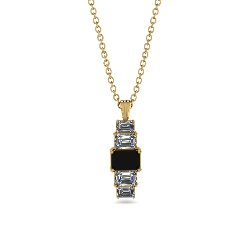 Designer Gemstone Necklace for Bridesmaids-Emerald Cut Black Diamond Stairs Necklace - Briella No. 7