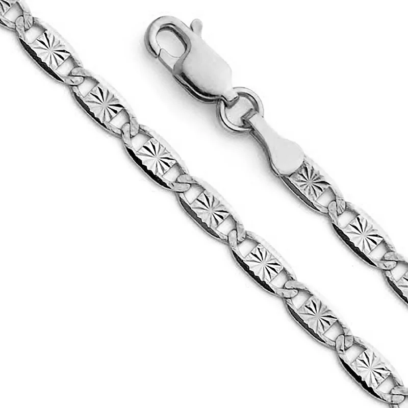 Personalized Bar Necklace with Initials-[North-Star] Valentino Diamond-cuts Chain (Silver)