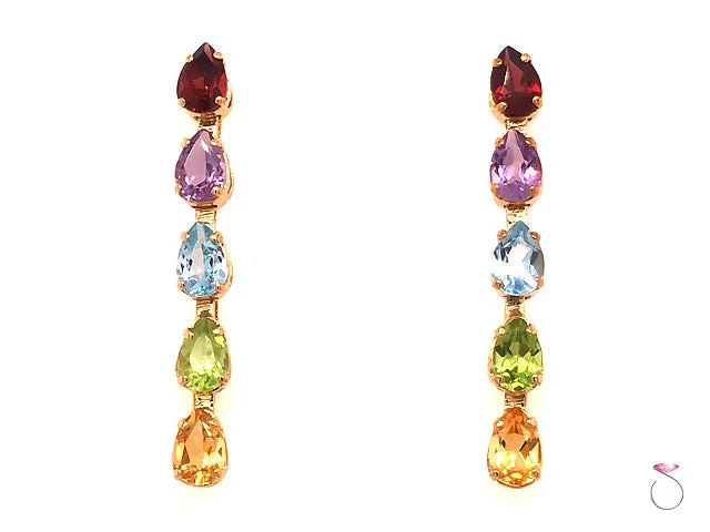 Chunky Silver Earrings for Fashion-Gemstone Dangling Earrings, Garnet, Amethyst, Topaz, Peridot & Cetrine. 14K Gold