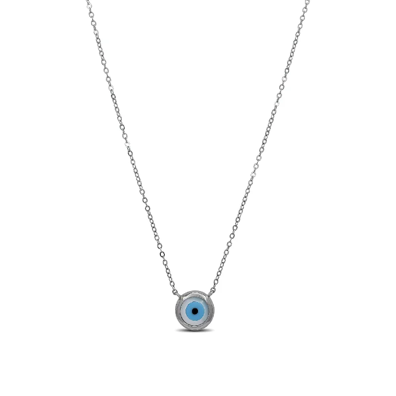 Elegant Choker Necklace with Diamond Accents-Bezel Evil Eye Necklace (Silver)