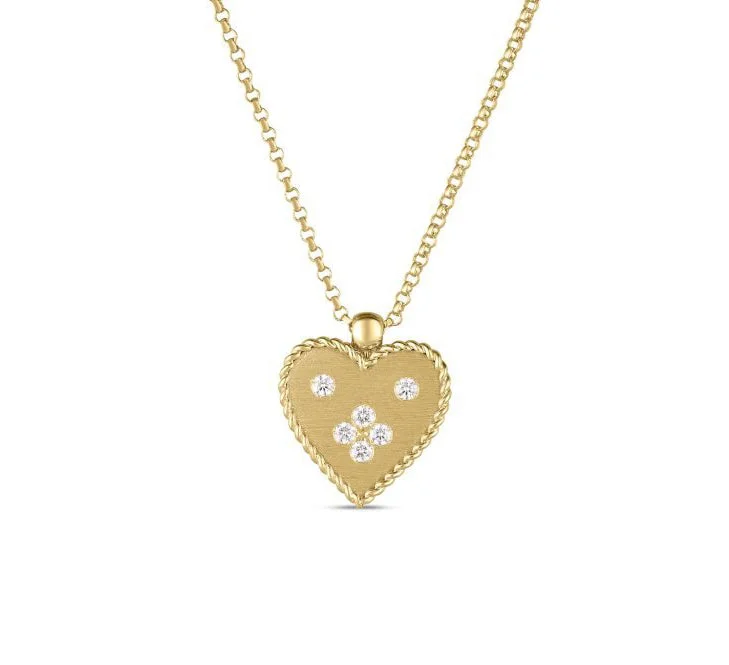 Custom Diamond Pendant Necklace for Brides-18kt Yellow Gold Small Heart Medallion Venetian Princess Pendant Necklace