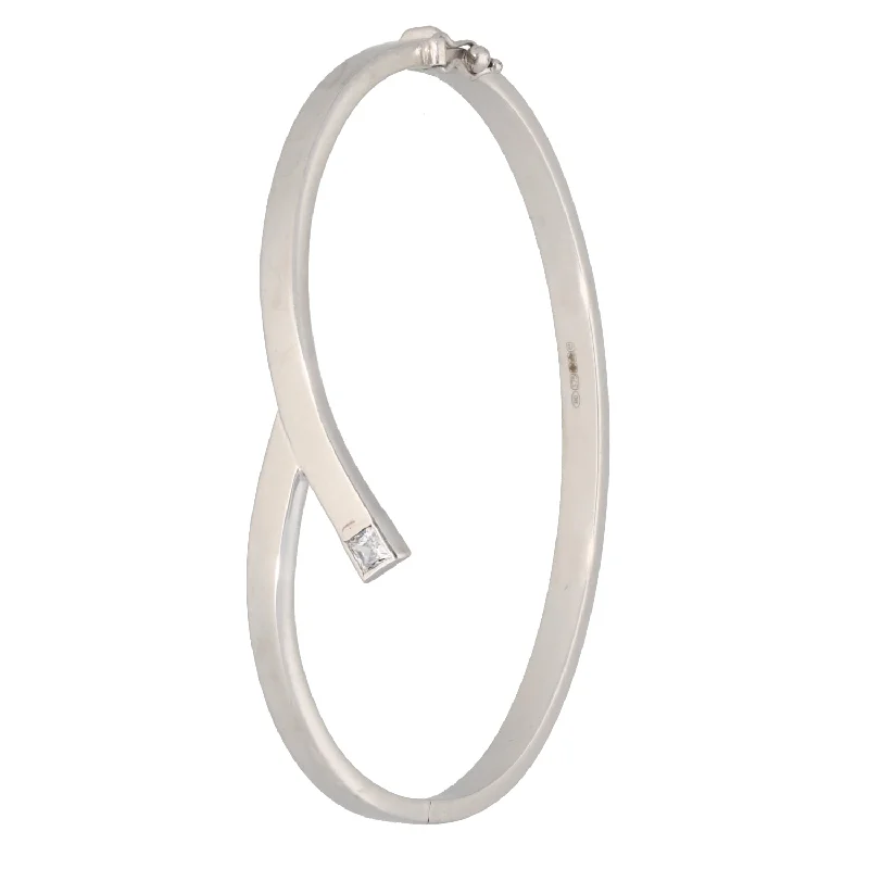 Trendy Silver Bangles with Minimalist Style-9ct White Gold Cubic Zirconia Hinged/Clasp Bangle