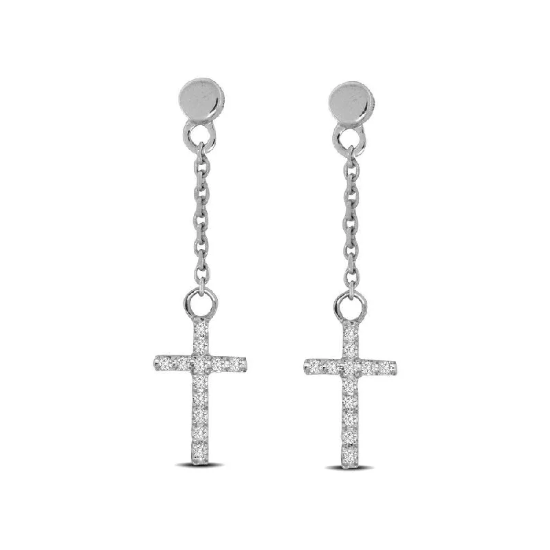 Silver Chandelier Earrings-10K White Gold 1/20 Ct.Tw.Diamond Cross Earrings