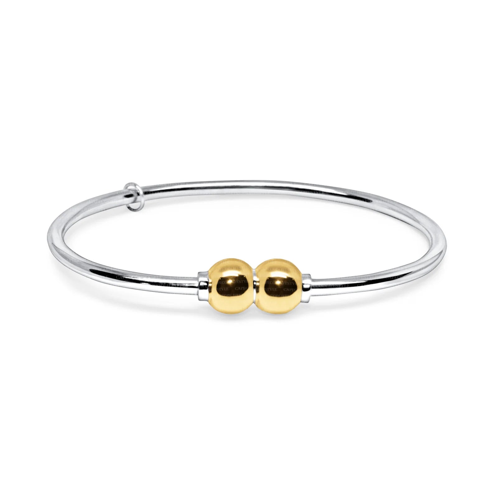 Simple Silver Bracelet with Colorful Gemstones-Double Cape Cod Ball Bracelet in Sterling Silver with 14K Yellow Gold Balls