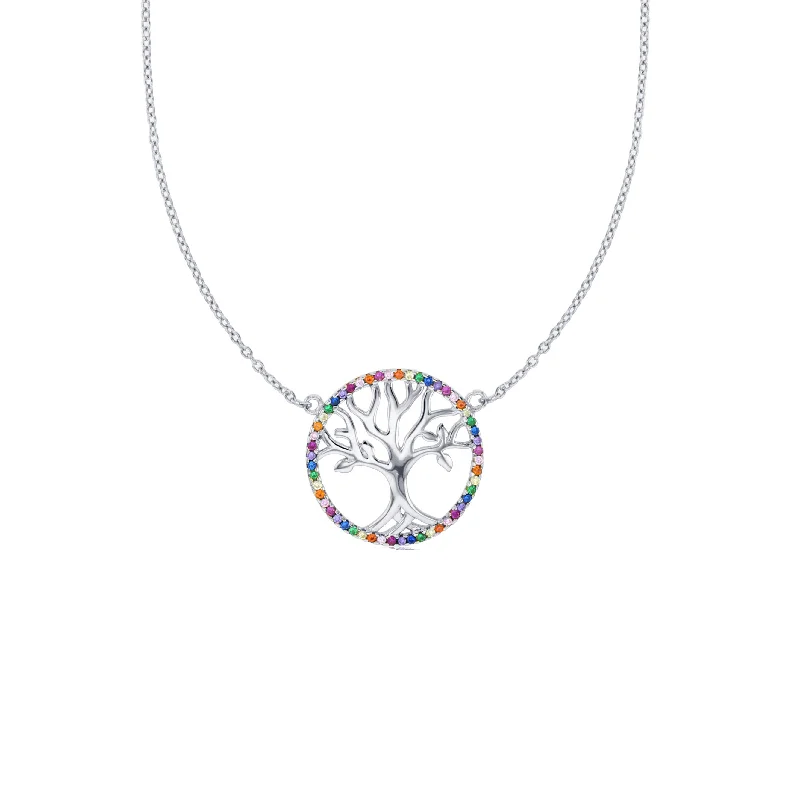 Luxury Crystal Necklace with Gold Accents-Trees of Life Necklace (Silver)