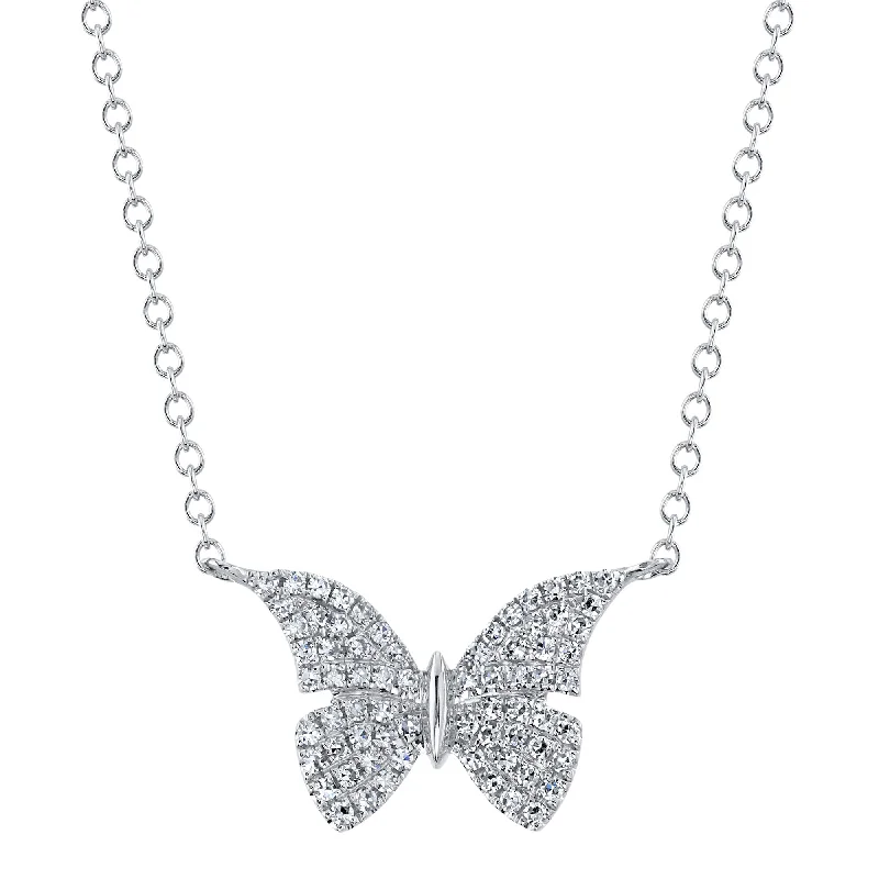 Elegant Crystal Necklace with Large Pendants-White Gold Diamond Butterfly Pendant Necklace