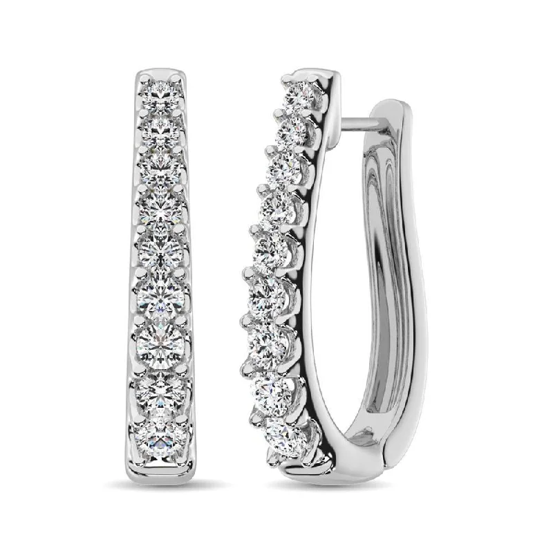 Fancy Long Earrings-10K White Gold Diamond 1 Ct.Tw. Classic Hoop Earrings