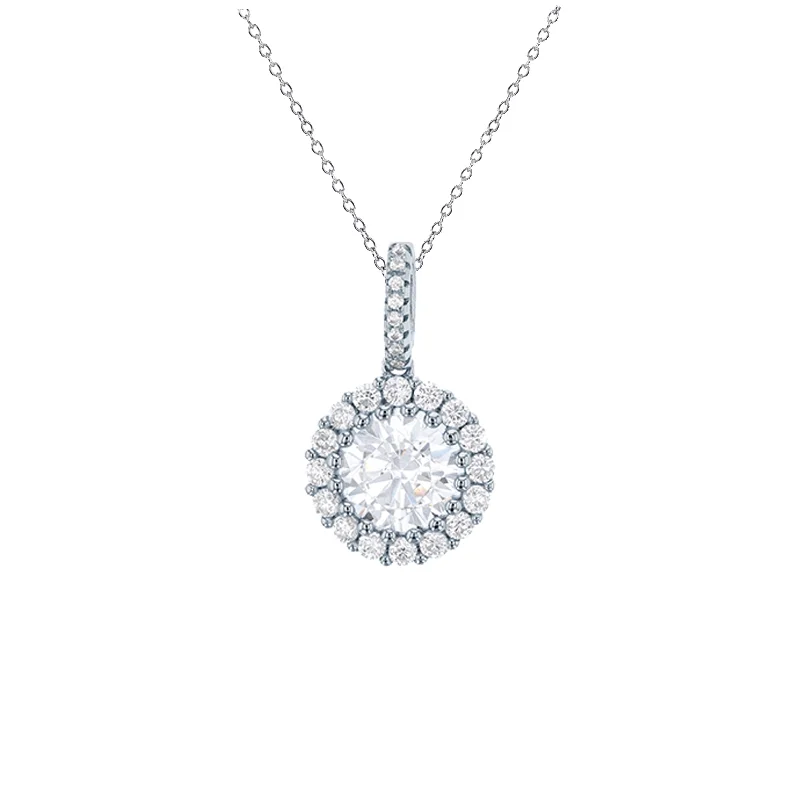 Modern Silver Necklace with Crystal Pendant-Circle Halo Cz Necklace (Silver)