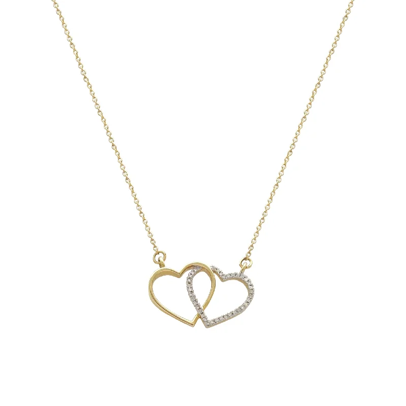 Elegant Long Gold Necklace for Weddings-Diamond Interlocked Heart Necklace (14K)