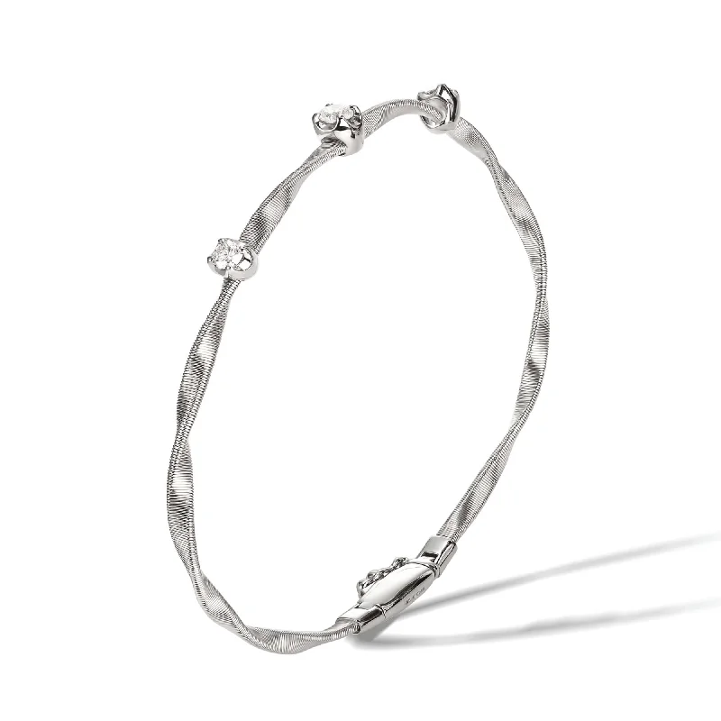 Customizable Bangles with Swarovski Crystals-Marrakech 18ct Satin Finish White Gold Diamond Set Bangle