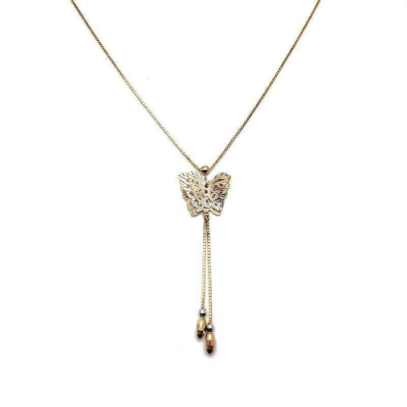 Luxury Rose Gold Necklace for Special Events-Tri-Color Butterfly Tassel Necklace (14K)