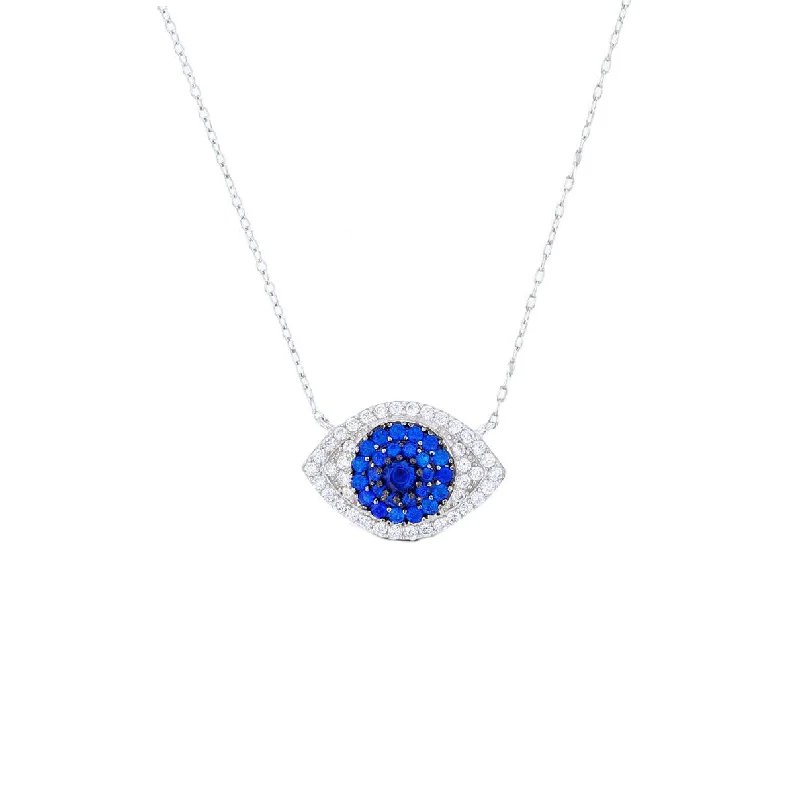 Dainty Gold Necklace with Small Heart Pendant-Evil Eye Necklace (Silver)