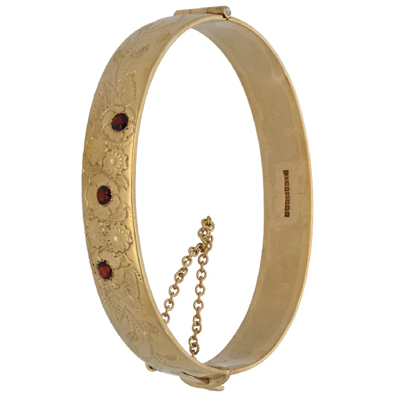 Elegant Bangle Set for Brides with Custom Design-9ct Gold Garnet Hinged/Clasp Bangle