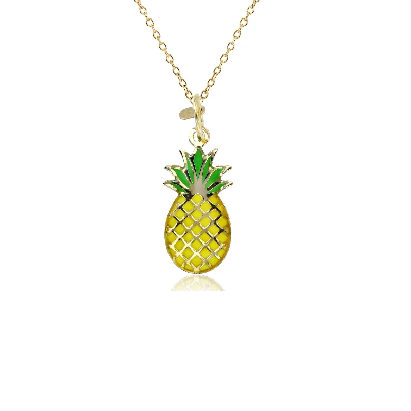 Minimalist Necklace with Bar Pendant-Yellow Gold Pineapple Fancy Necklace (14K)